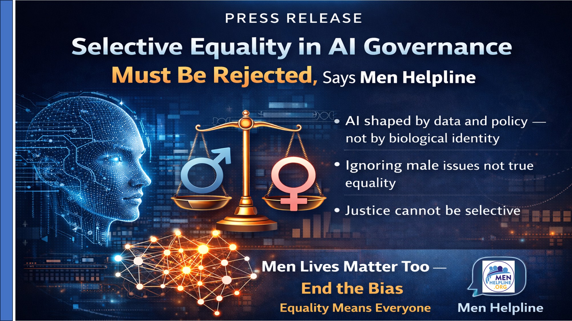 AI governance equality debate press release by Men Helpline